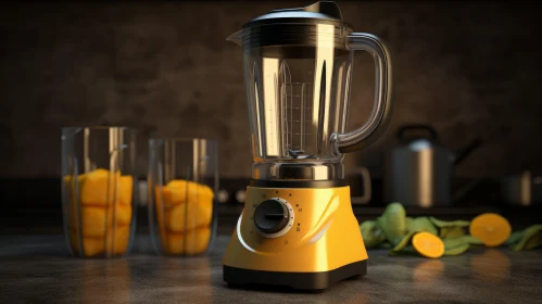 Yellow Blender on Kitchen Counter - Home Appliance Image