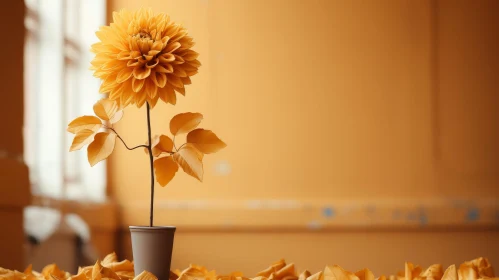 Yellow Dahlia Flower in Gray Vase Still Life