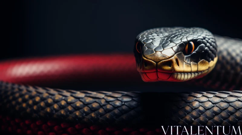 Close-Up Black Snake with Yellow Eyes AI Image