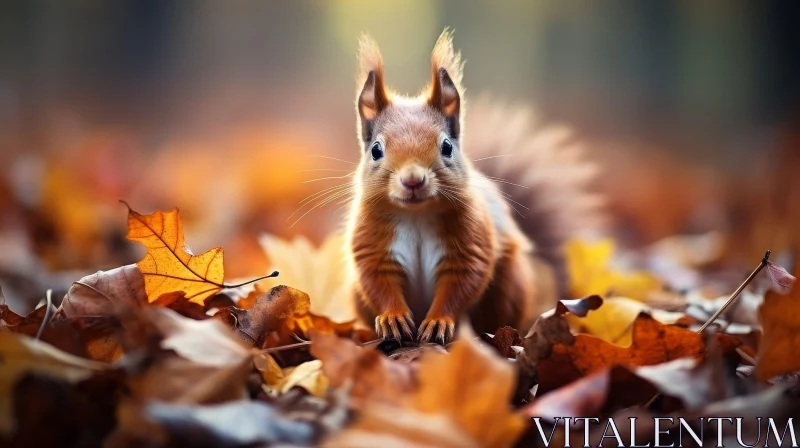 Curious Red Squirrel Among Autumn Leaves AI Image