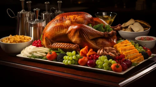 Delicious Roasted Turkey with Fruits and Vegetables