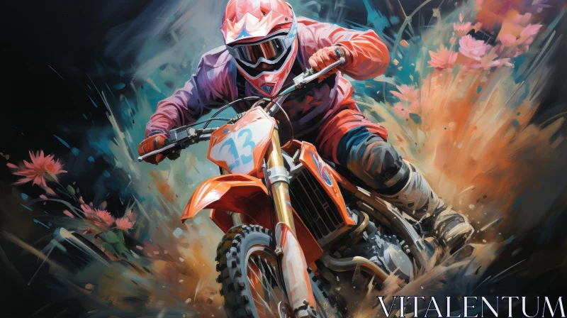 Dirt Bike Rider in Field of Flowers AI Image