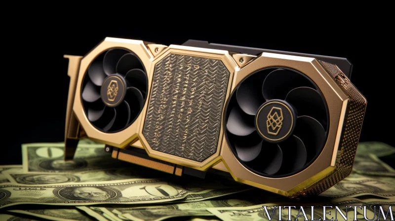 AI ART Gold Graphics Card on Money Stack - Technology Image