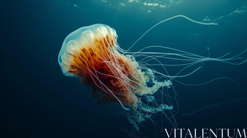 Graceful Jellyfish in Deep Blue Ocean AI Image