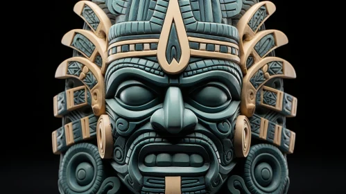 Mayan Mask 3D Rendering - Blue Stone Carvings