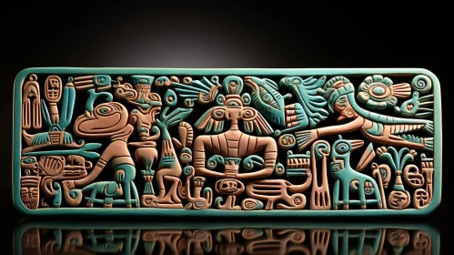 Mayan Mythology Stone Carving with Animal Figures