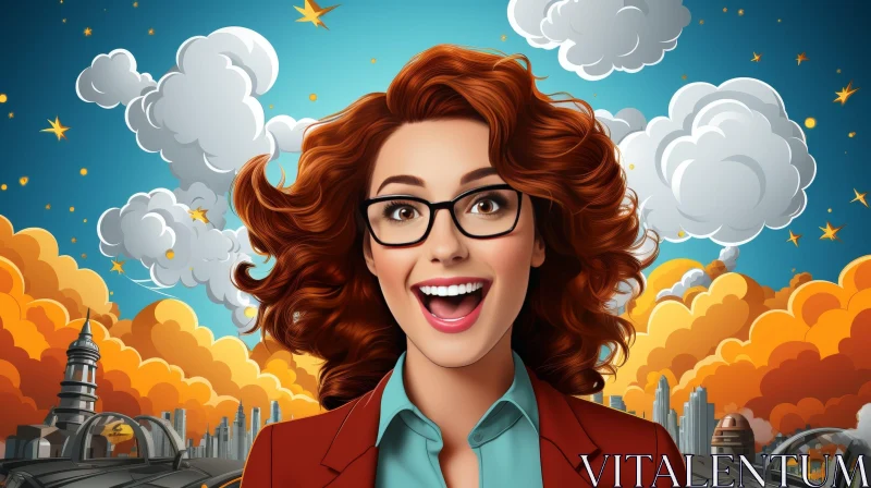 Red-Haired Woman in Comic Book Style AI Image