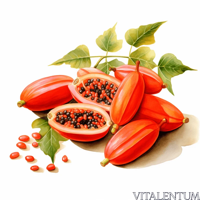 Red Papayas with Fruits on White Background - Exotic Realism AI Image
