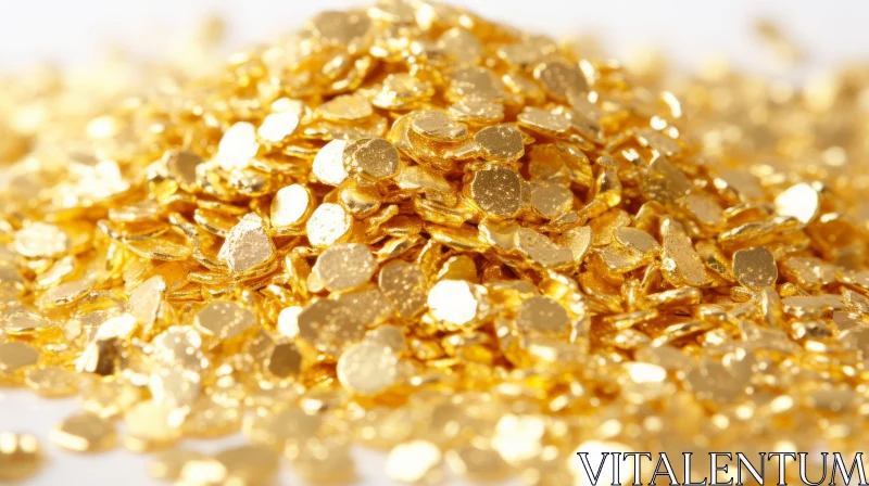 Shiny Gold Flakes Close-Up on White Background AI Image