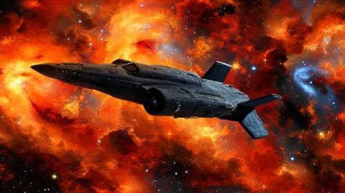 Sleek Spaceship in Colorful Nebula - Science Fiction Art