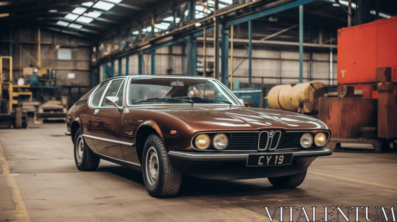 Vintage Brown Car in Spacious Warehouse | Immersive Post-'70s Ego Generation AI Image