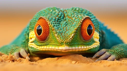 Close-Up Lizard Face on Sandy Surface