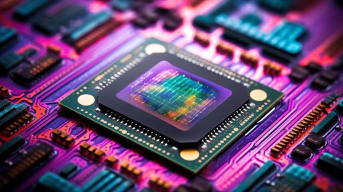 Colorful Computer Processor on Green Circuit Board