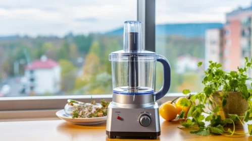 Efficient Food Processor in Kitchen with City View