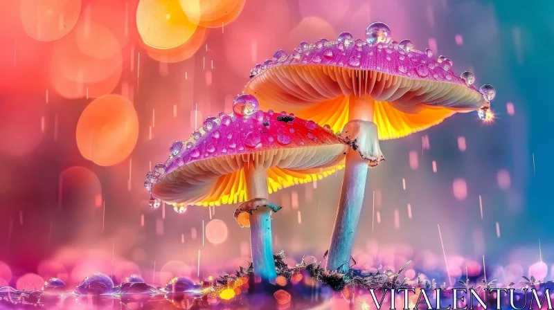 Enchanting Mushroom Close-Up in Forest AI Image