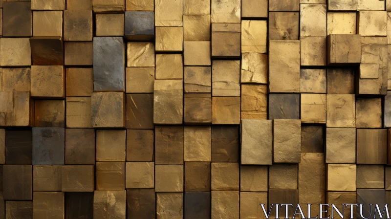 AI ART Golden Metallic Cubes Wall - Abstract 3D Rendering