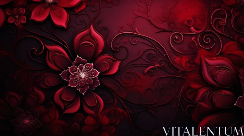 Luxurious Dark Red Floral Pattern AI Image