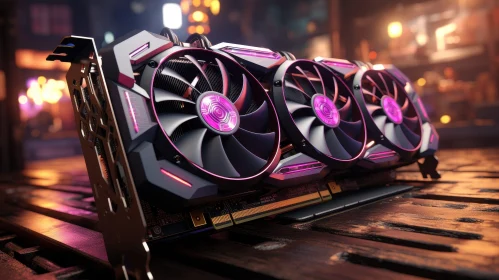 Modern Graphics Card with Purple LED Fans