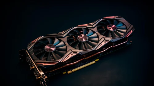 Sleek Black and Copper Graphics Card with Three Fans