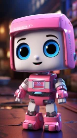 Adorable Pink and White Robot on Wooden Surface