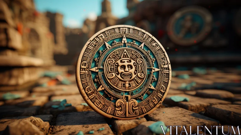 Ancient Mayan Calendar 3D Rendering in Mysterious Setting AI Image