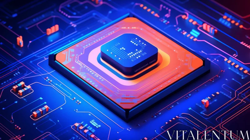 AI ART Blue and Orange Computer Chip Close-up