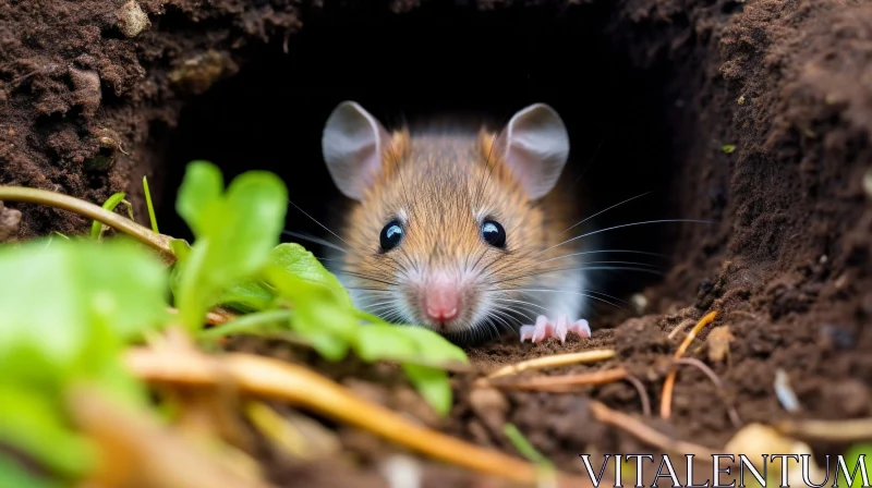 Curious Brown Mouse Peeking Out of Hole - Wildlife Encounter AI Image