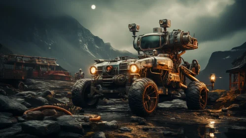 Eerie Post-Apocalyptic Landscape with Rusty Vehicle