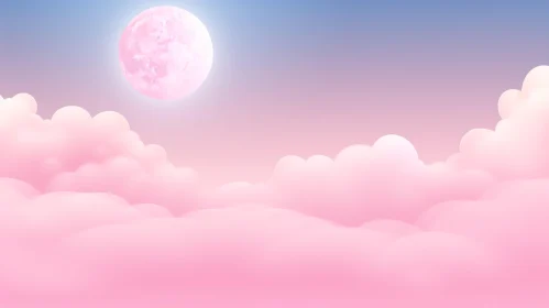 Pink and Blue Sky with Moon and Clouds