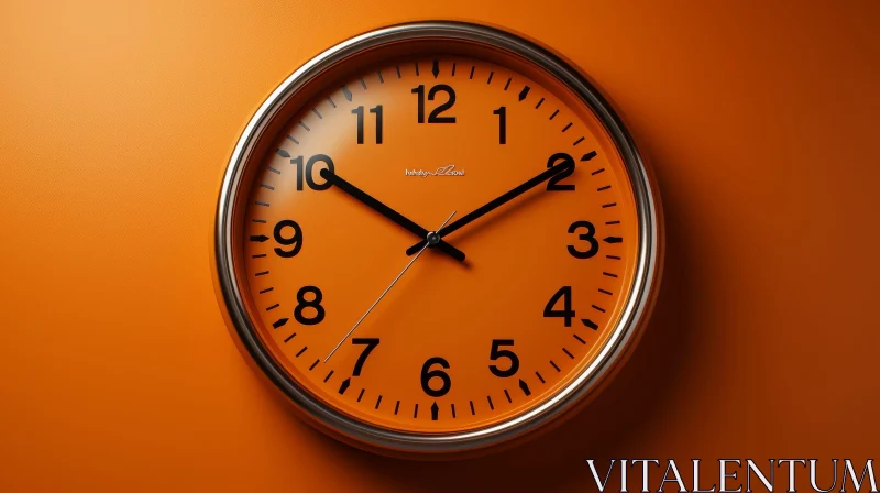 Silver Wall Clock with Orange Dial - Time 10:10 AI Image