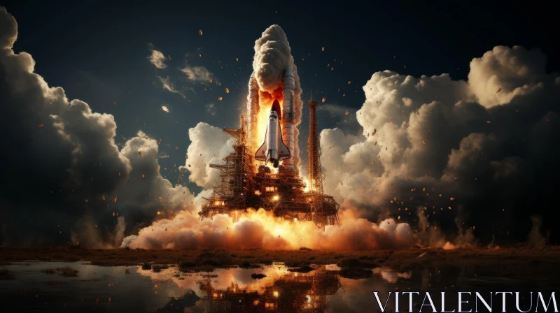 Space Shuttle Launch: Fiery Lift-off Scene AI Image