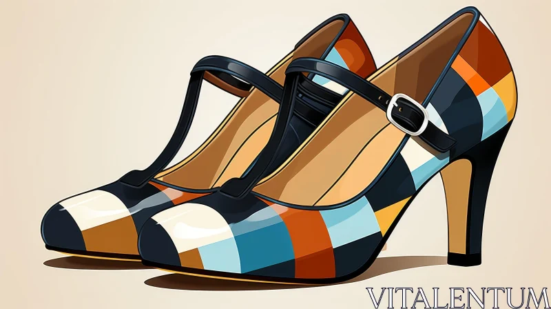 Stylish Women's High-Heeled Shoes with Geometric Pattern AI Image