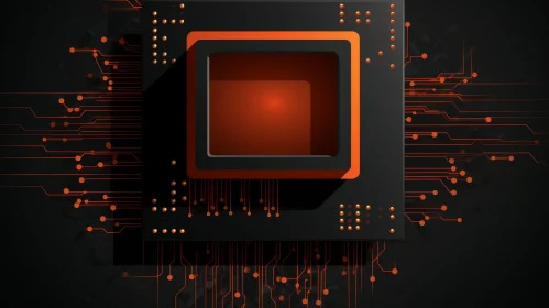 Detailed 3D Illustration of Glowing Orange Computer Chip