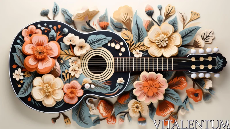 Exquisite Floral Guitar Composition AI Image