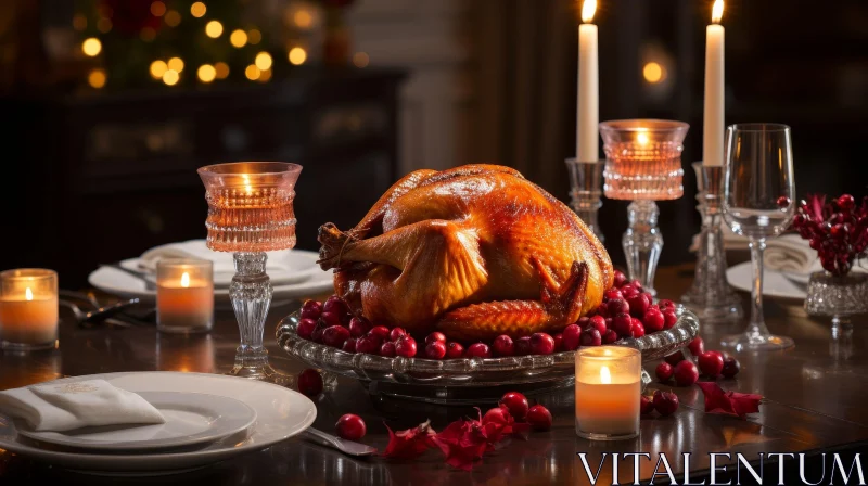 Festive Christmas Dinner Scene with Roasted Turkey AI Image