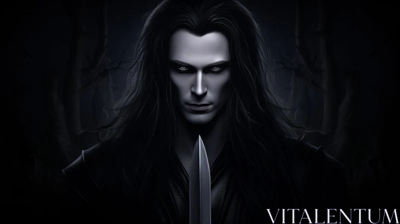 Male Vampire Portrait in Dark Forest AI Image
