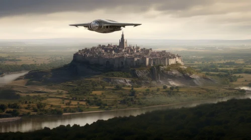 Spectacular Futuristic City with Flying Saucer