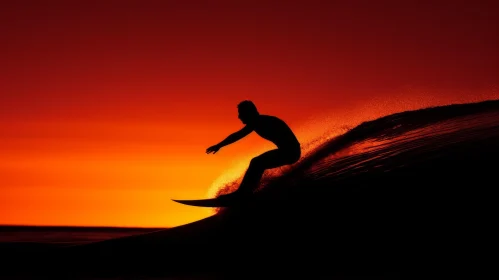 Surfer Riding Wave at Sunset - Ocean Adventure Scene