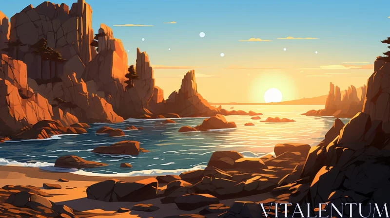 Tranquil Sunset Beach Landscape AI Image