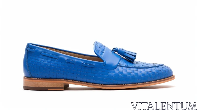 AI ART Blue Leather Loafer with Tassel | Woven Texture | White Background