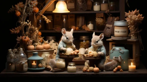 Cozy Autumn Mice - Peaceful and Endearing Scene