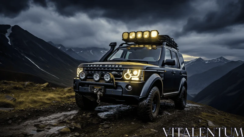 Fiery Land Rover in the Mountains: A Captivating Scientific Scene AI Image
