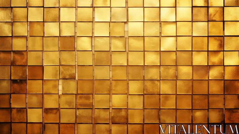 Golden Reflective Square Tiles Wall Close-Up AI Image