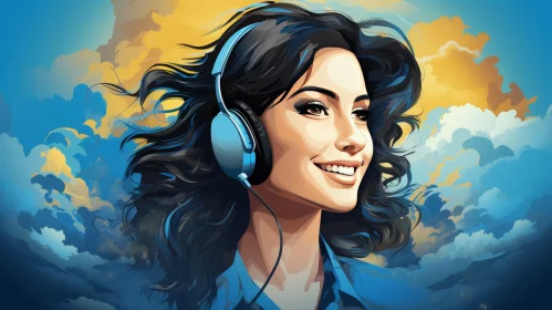 Joyful Woman Portrait with Blue Headphones