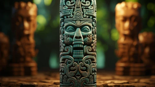 Mayan Totem Pole 3D Rendering | Green Stone Human Face