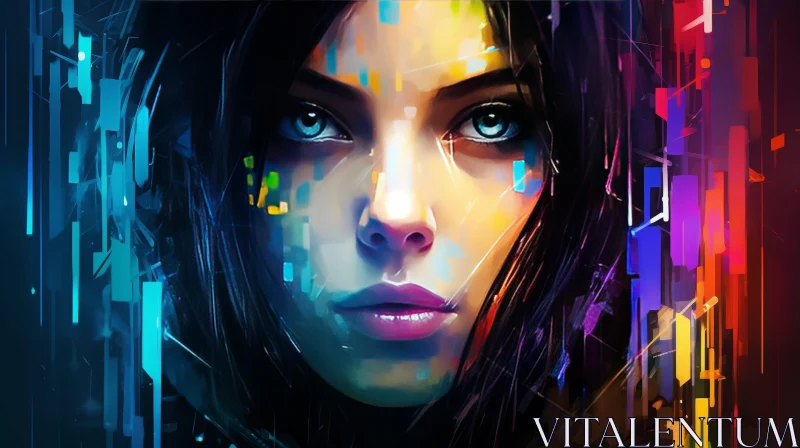 Young Woman Portrait in Cyberpunk Style AI Image