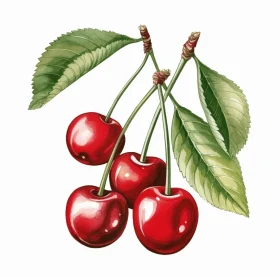 Captivating Illustration of a Red Cherry with Leaves
