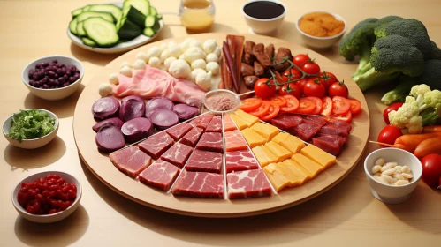 Circular Food Platter with a Variety of Ingredients