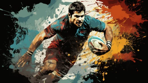 Dynamic Rugby Player Painting
