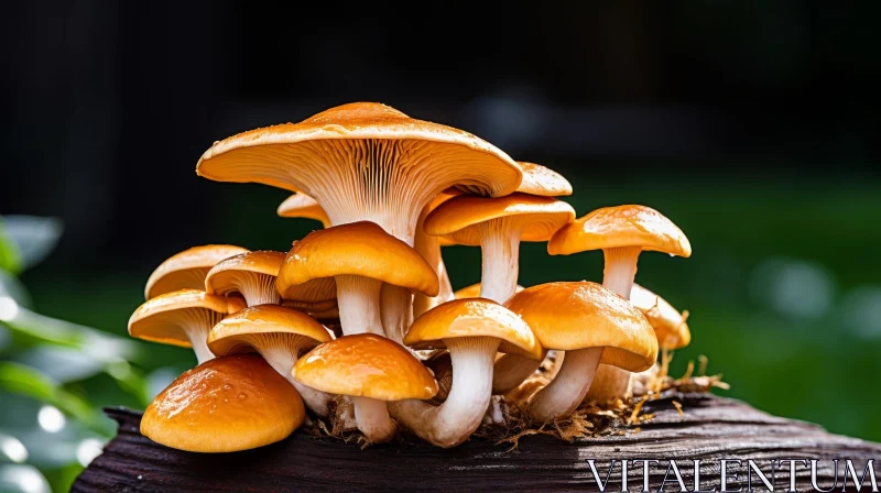 Enchanting Cluster of Orange Mushrooms in Dark Forest AI Image